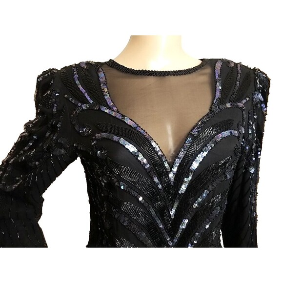Vintage 80s  A.J. Bari Beaded Sequins Silk Dress Size 8 Beautiful - Picture 3 of 12